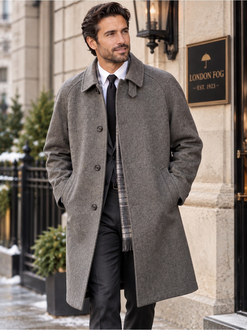 Vintage Towne by London Fog Wool Blend Overcoat Grey Plaid Lined